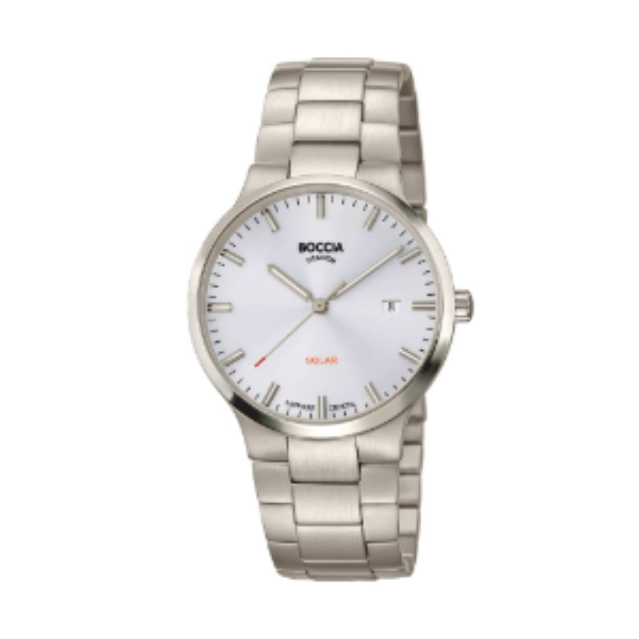 Een opvallend horloge van Boccia Titanium dat werkt op zonne-energie. Batterijen worden verleden tijd, want de batterij wordt opgeladen door (zon)licht! De 3652-01 heeft een witte sunray wijzerplaat met zilverkleurige wijzers, een kastdiameter van 40mm en is 5ATM. Leuk detail? De oranje accenten op de secondewijzer en wijzerplaat geven dit horloge een sportieve touch. Daarnaast zijn ook het krasbestendige saffierglas en de datumaanduiding mooie toevoegingen aan dit prachtige duurzame exemplaar!