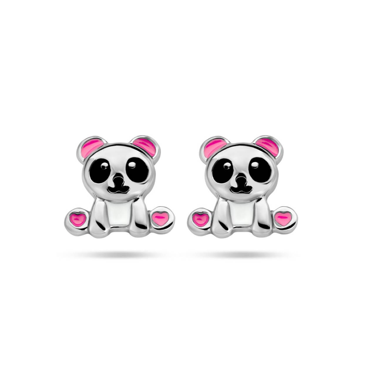 Gerhodineerd 925 zilveren panda oorknoppen met een afmeting van maat 7x7.5mm.