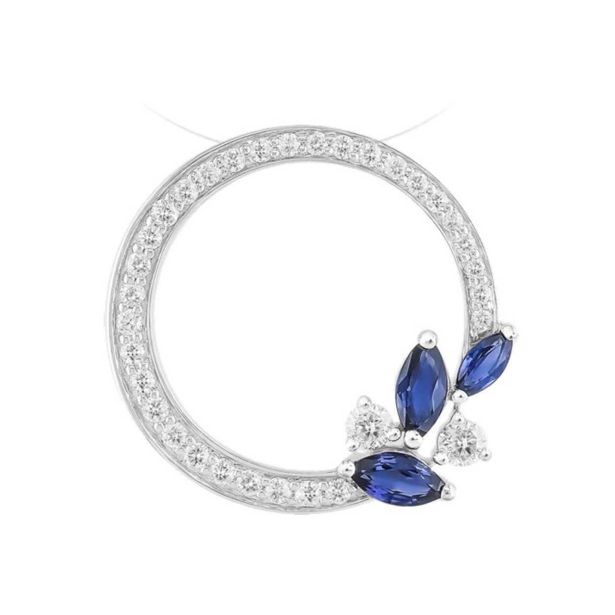 Hanger in wit goud 18kt met diamanten en blauwe saffier.