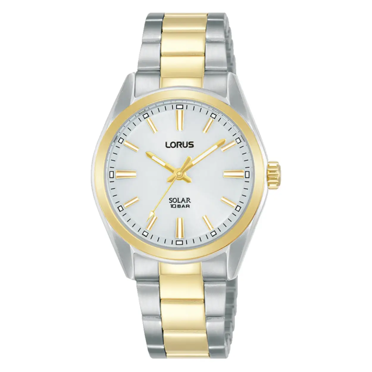 Dit is een dameshorloge van het merk Lorus. Het is een analoog horloge gemaakt van bicolour. De diameter van de kast is 31 mm en de kast is 8.5 mm dik.