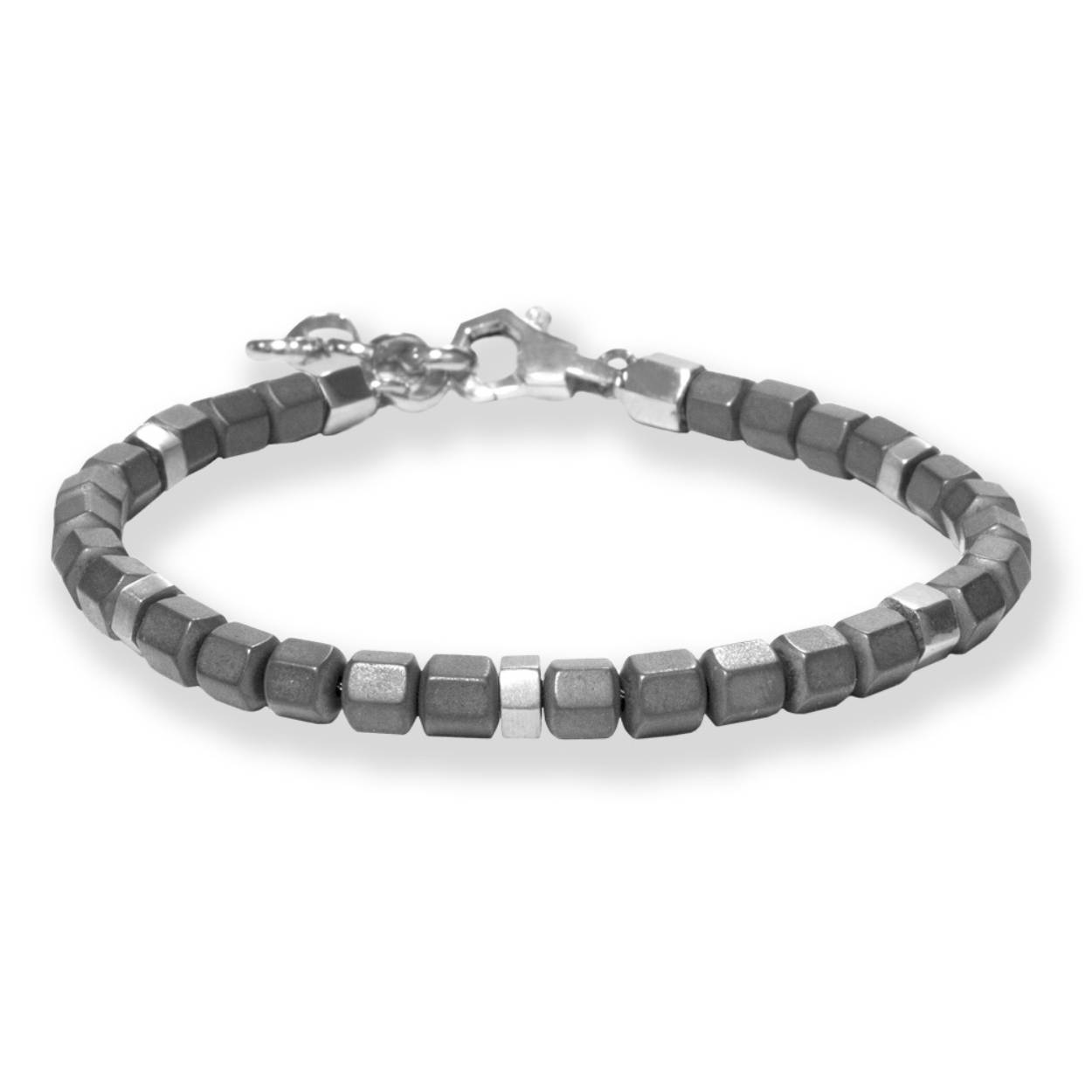 Borsari Gioielle, zilver met licht grijs hematiet heren armband