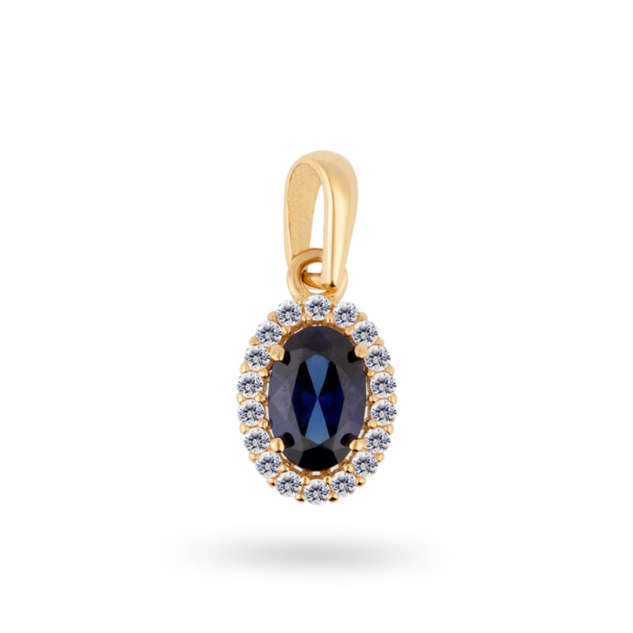 gouden hanger met blauw saffier en zirkonia