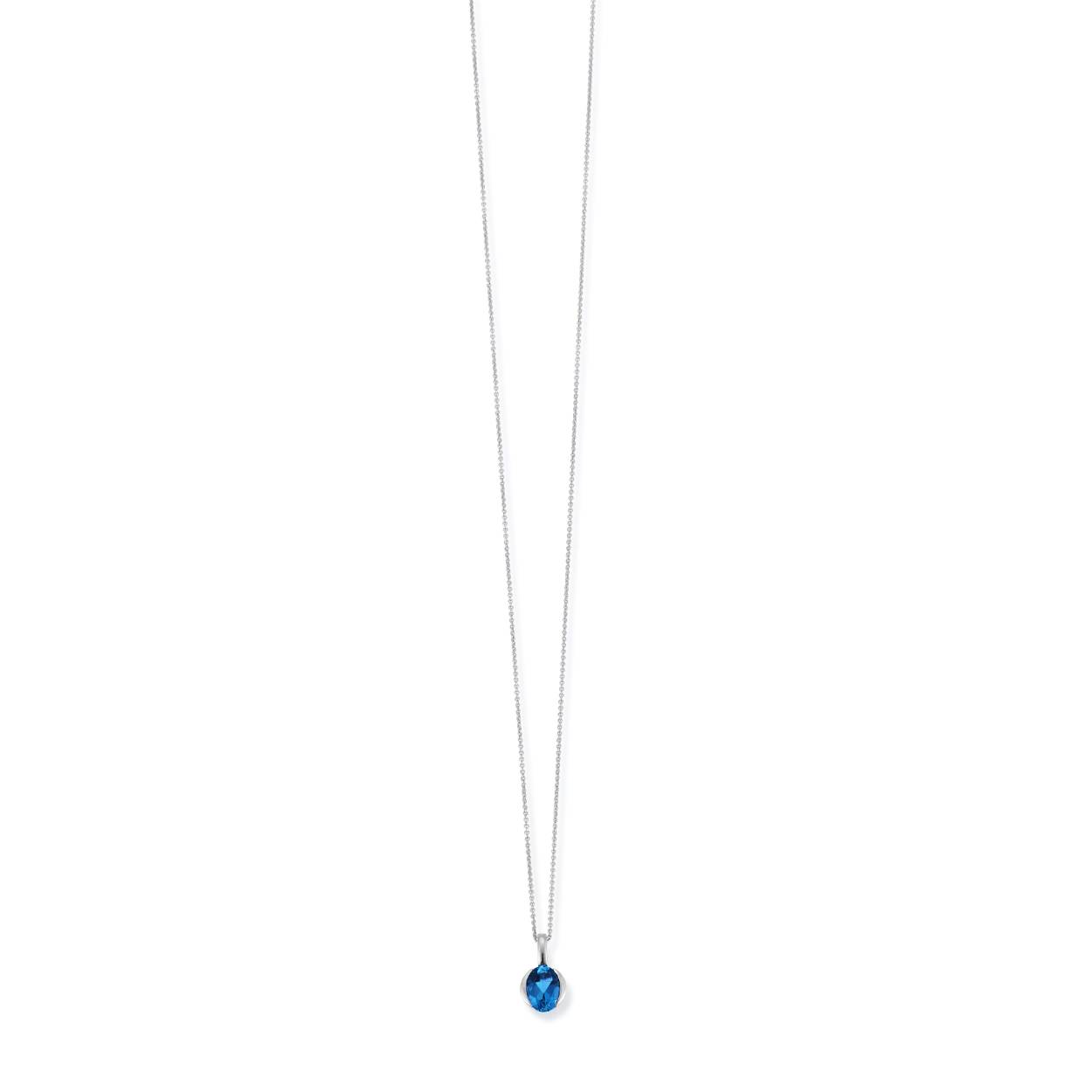 Witgouden hanger met topaas in de kleur london blue, is zonder collier.
