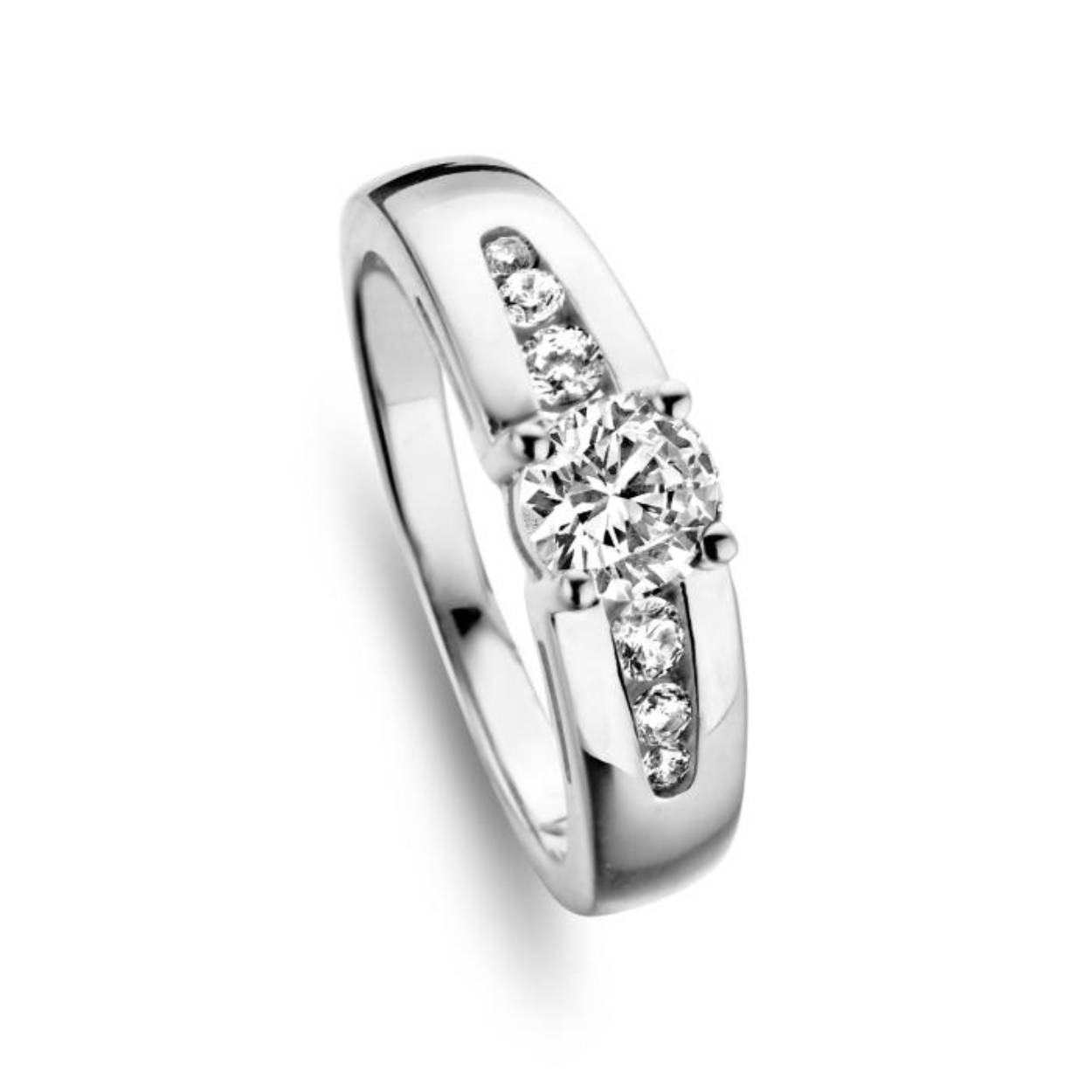 ring zilver met zirkonium solitair model