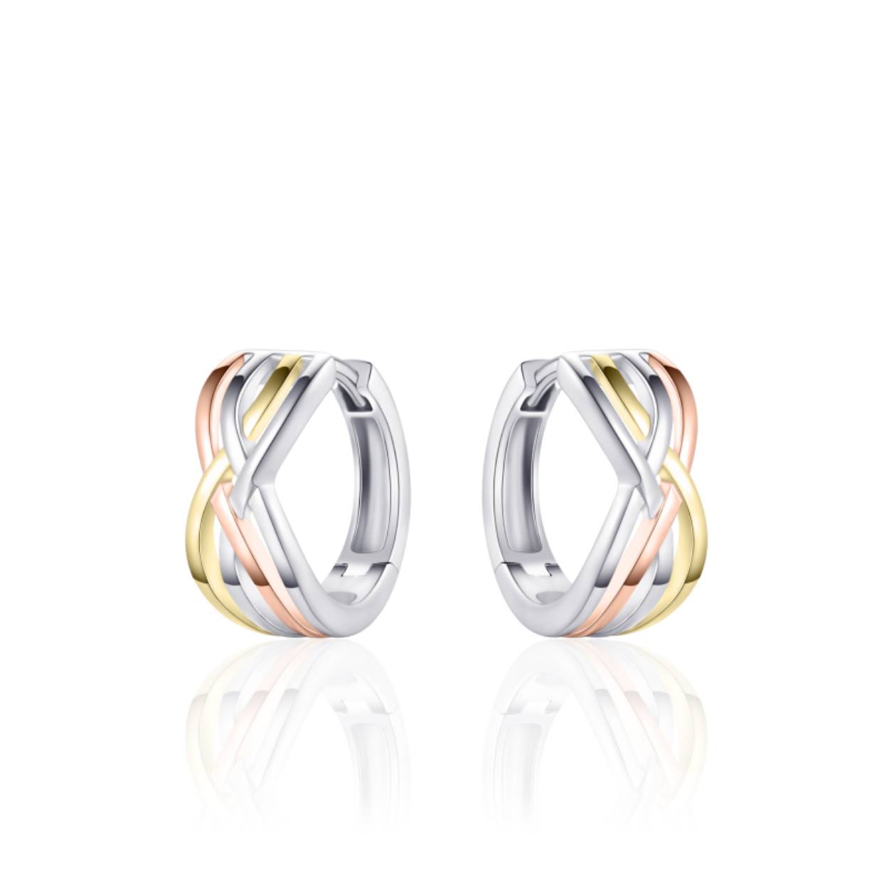 Zilveren oorring goud verguld tri-colour kruislings KC076T