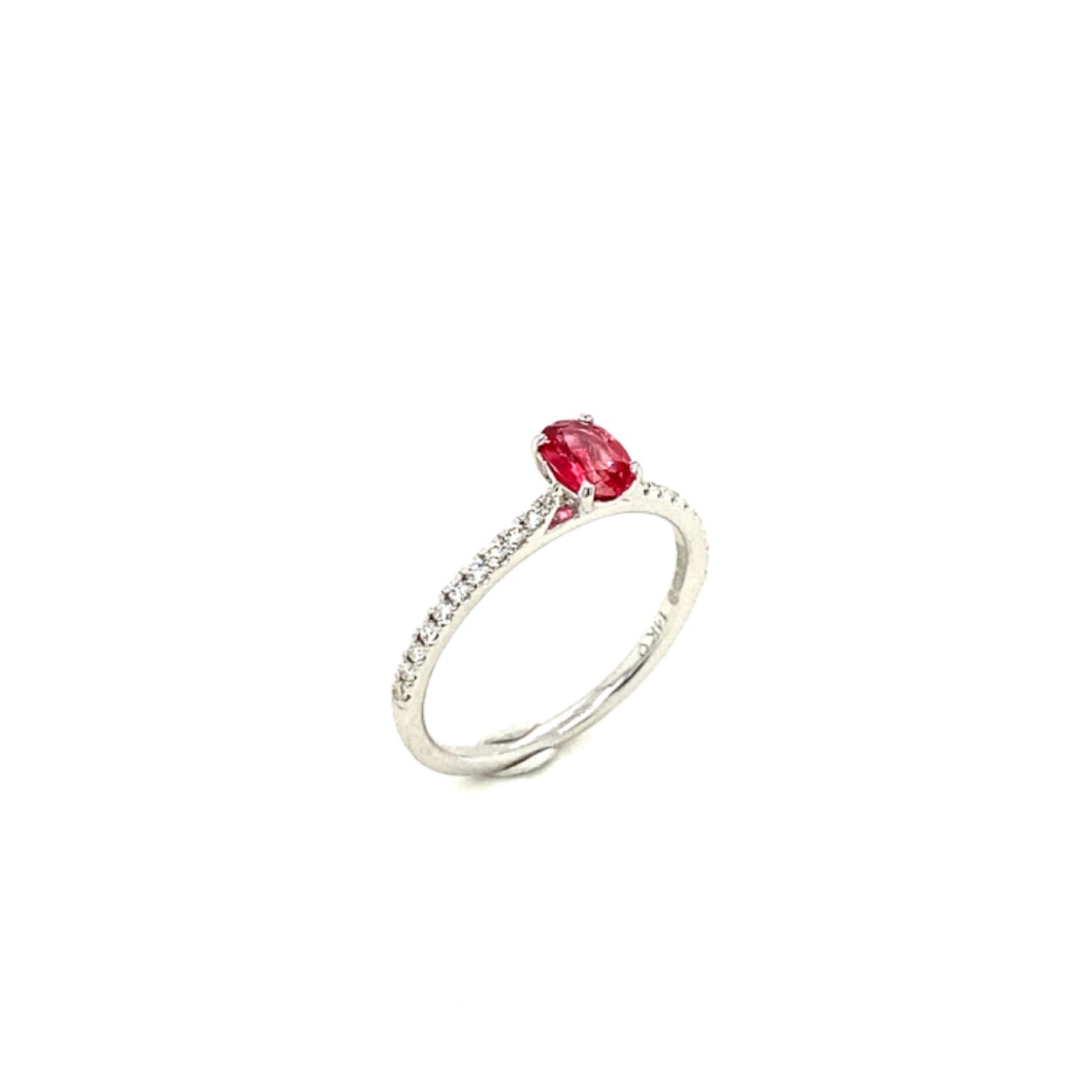 witgouden damesring ring met rode spinel en diamant