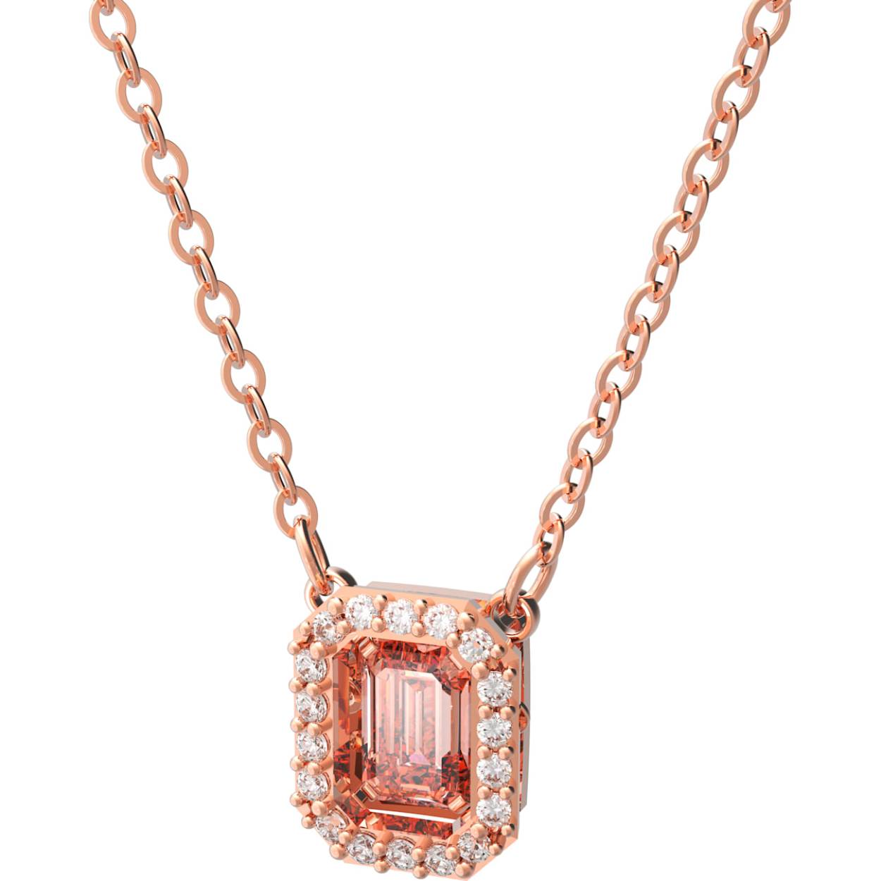 Dynamische techniek en tijdloze elegante komen samen in deze prachtige hanger. De hanger aan een fijne ketting met roségoud kleurtoon plating maakt elke look speciaal door de roze steen met een Octagon-slijpvorm die is omringd door kleinere kristallen. Ideaal om je casual en formele outfits een vrouwelijk accent te geven. Deze hanger maakt onderdeel uit van de Millenia-lijn en is ontworpen door Creative Director Giovanna Engelbert voor Collection II.