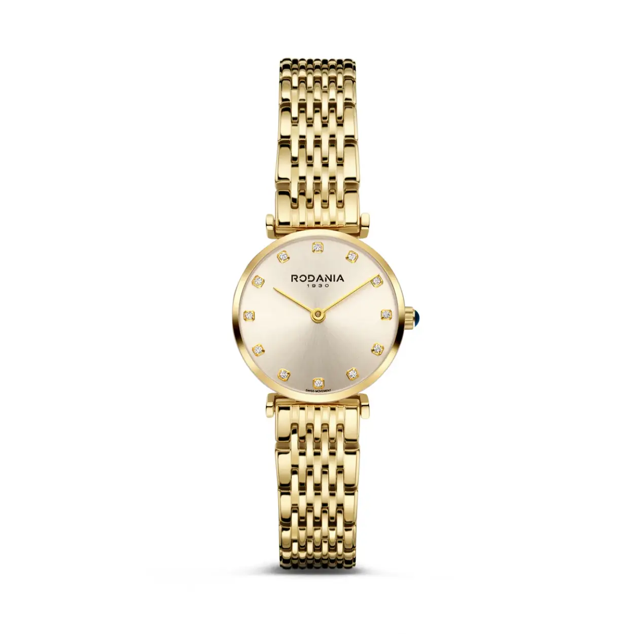 Rodania dameshorloge met champagne wijzerplaat, saffierglas en vergulde band en kast, 5ATM en zwitsers uurwerk
Alle Rodania horloges hebben 3 jaar garantie
The Lugano collection is faithful to the elegance of its city. It offers a feminine design with its flat case and zirconia's on the dial.

*Covered by a 3-year international warranty, you can extend it for free to 5 years by registering your watch on our Warranty Extension page.