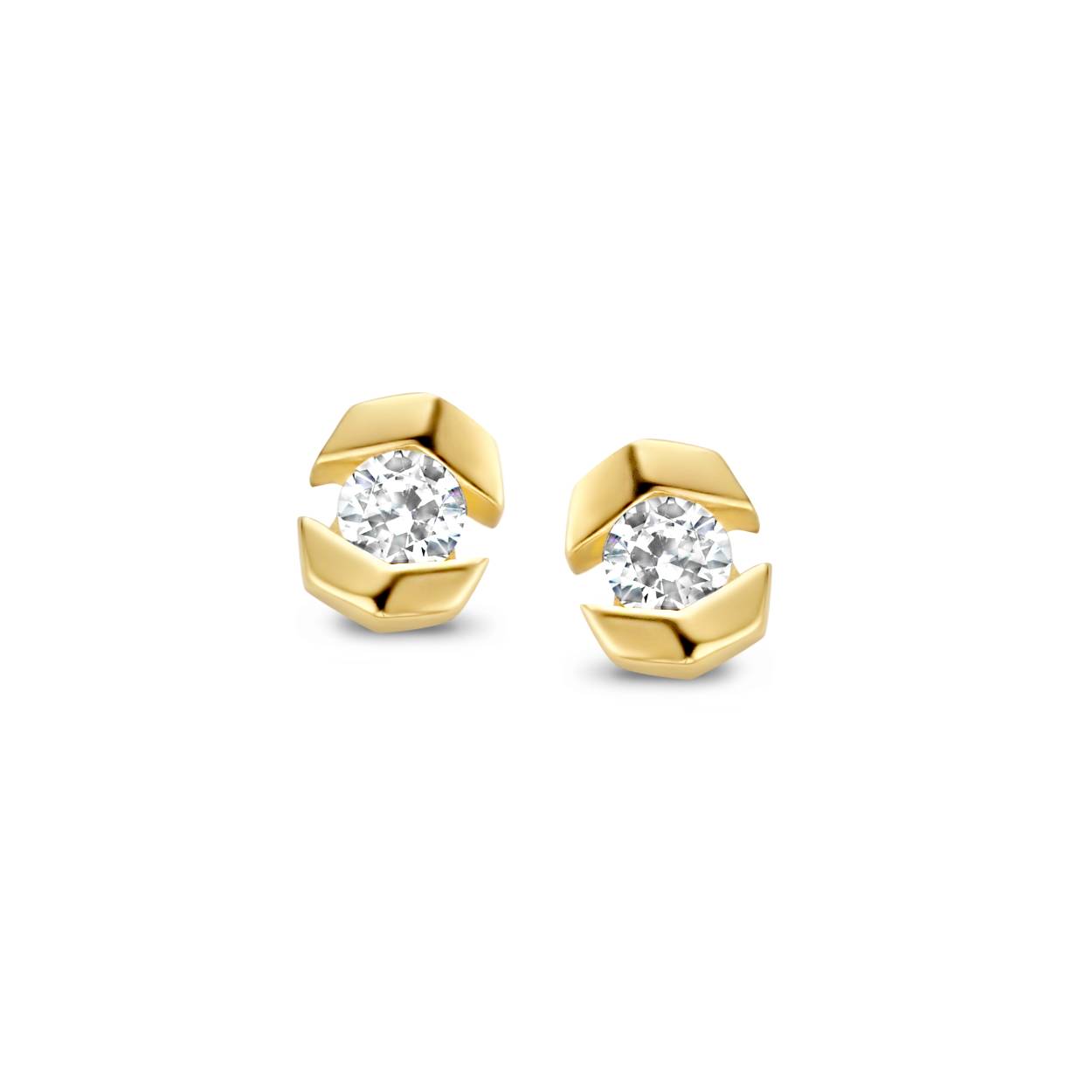 14k geelgouden oorknoppen met zirkonia van Joy & Julia