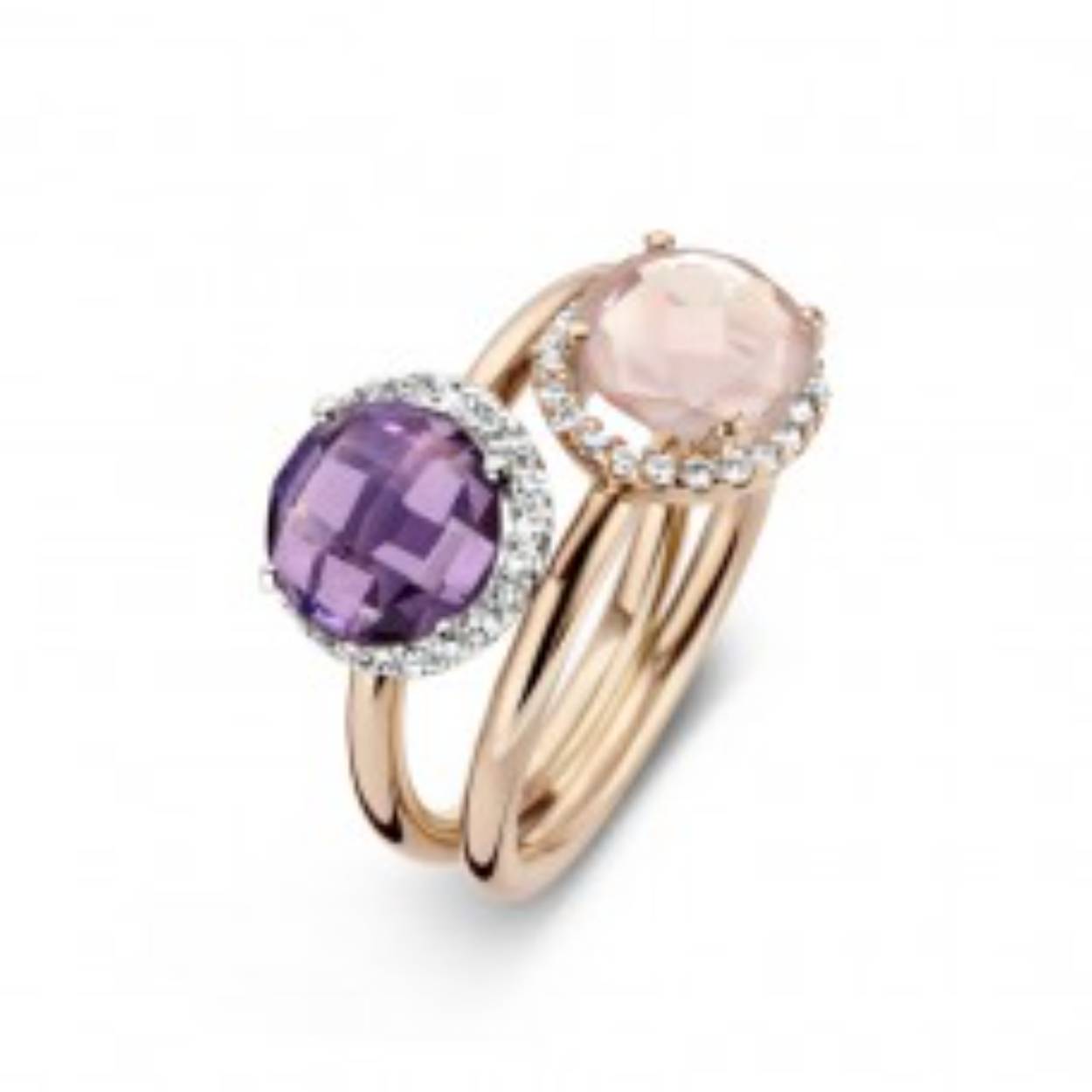 You & Me Ring rosé goud 18k Amethyst- Roze Quarts