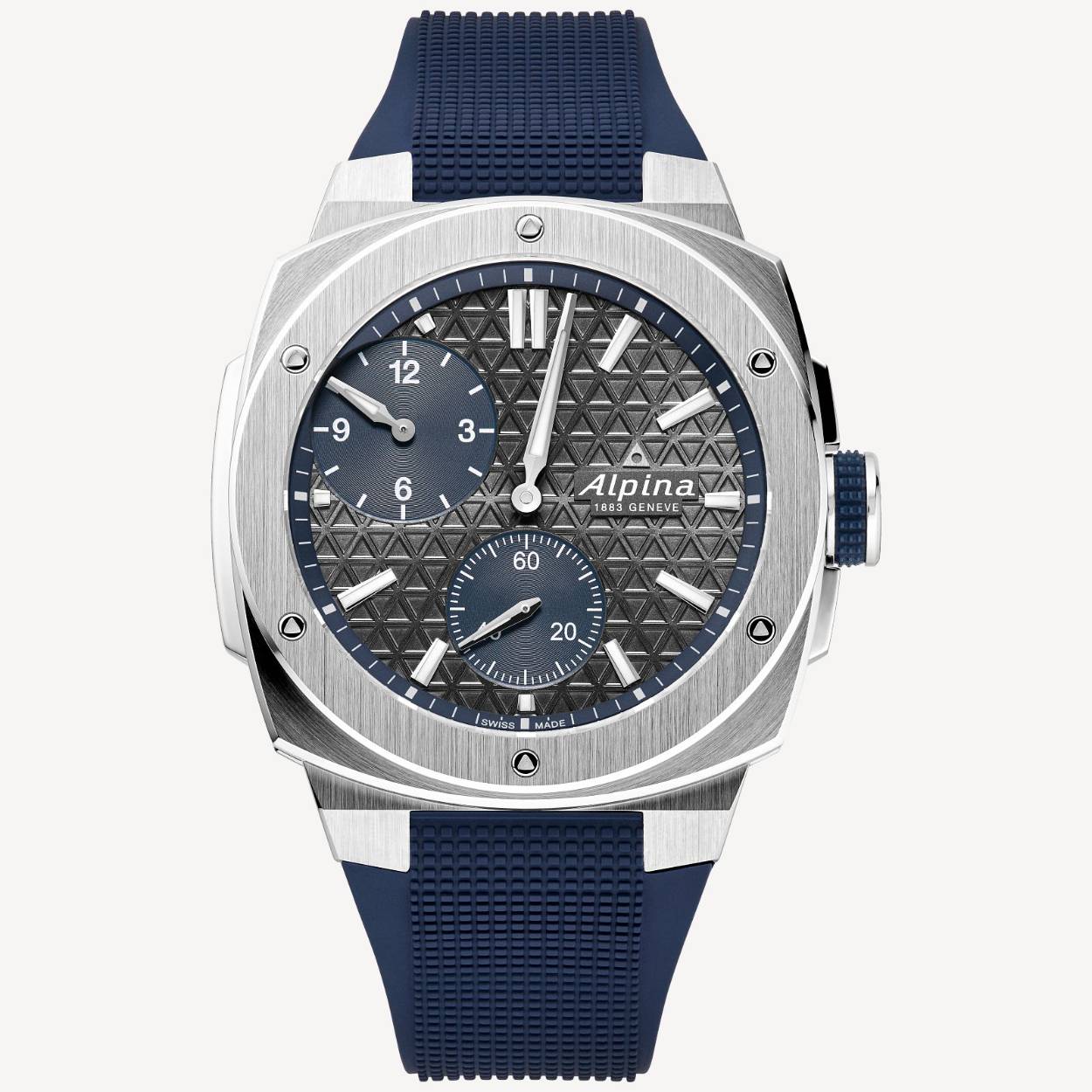 Alpiner Extreme Regulator Automatic. Deze krachtige creatie met aparte weergaven voor uren, minuten en seconden is gehuisvest in een robuuste kast die, zoals de naam al doet vermoeden, bestand is tegen de meest extreme omstandigheden en de missie van het merk bij uitstek illustreert. In 2022 presenteert de #AlpinerExtremeRegulatorAutomatic zich met nieuwe lijnen en voor het eerst in een ultracompact formaat van 41 mm. De fijn bewerkte wijzerplaat geeft het horloge een zelfverzekerde uitstraling, met evenveel horologische charmes als emoties.