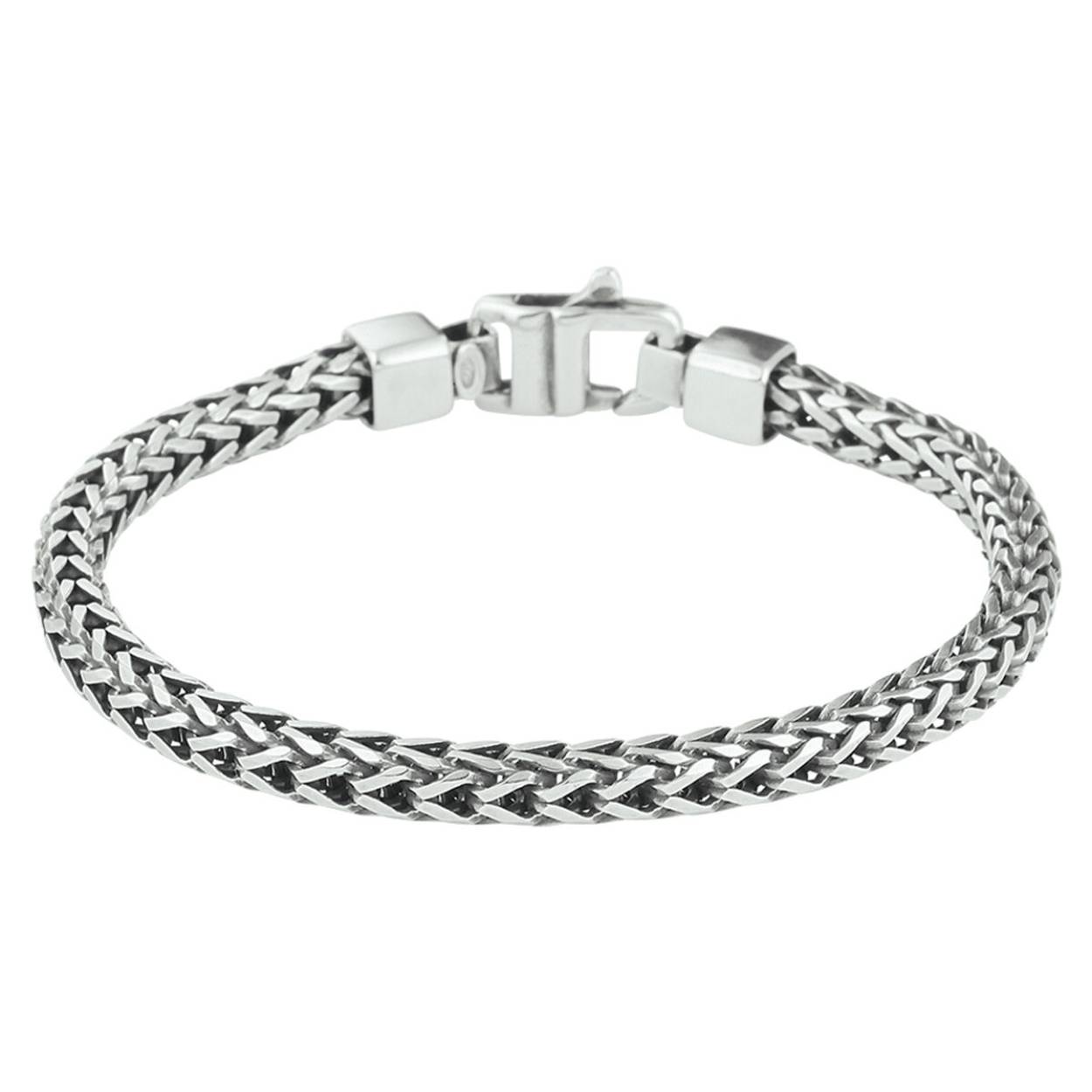 Stijlvolle geoxideerd zilveren armband met een vossestaart schakel. De armband heeft een draaglengte van 19cm en een schakelbreedte van 4.5mm. Uitgevoerd met een stevige karabijn sluiting.