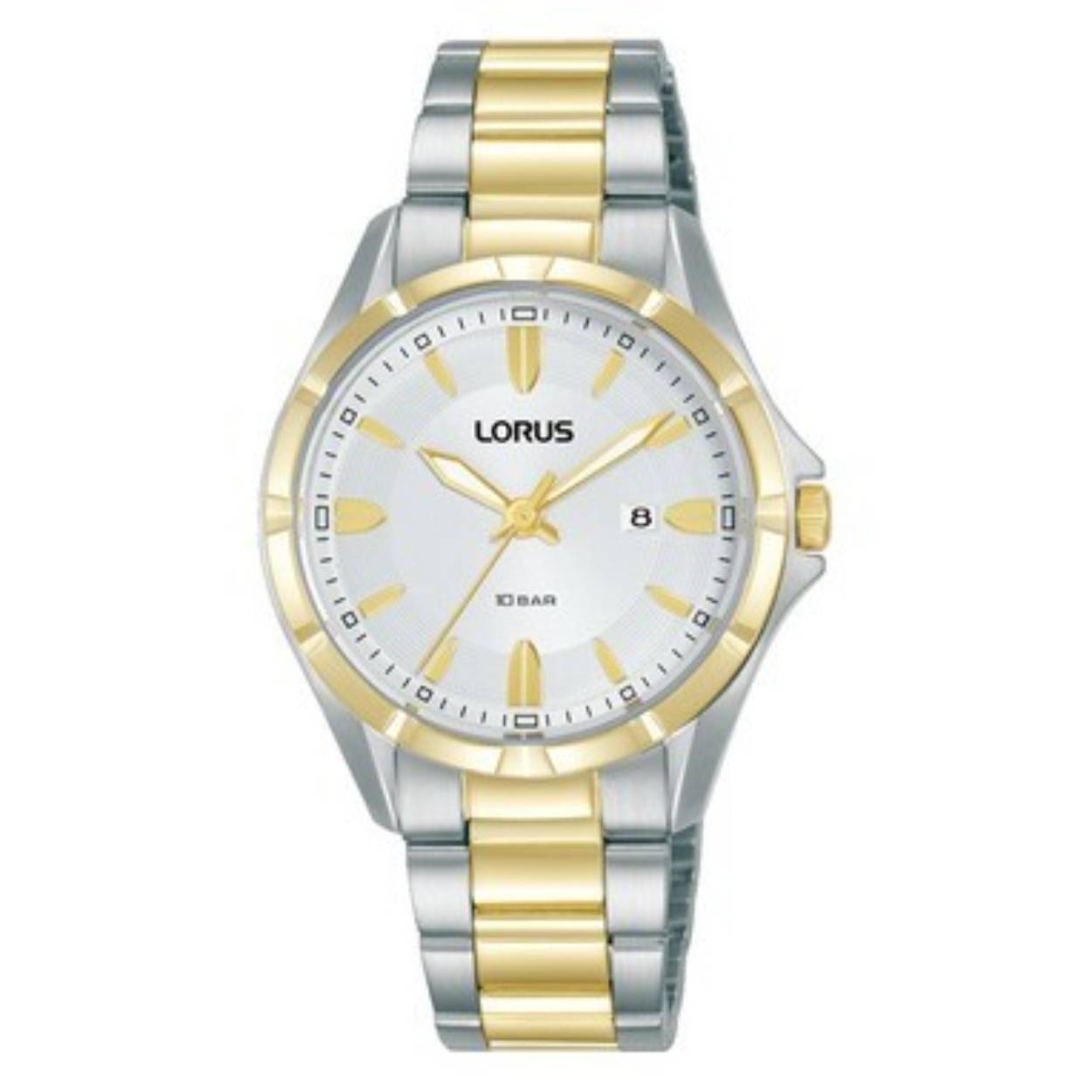 Lorus Quarts dames pols horloge model RJ252BX-9 bicolor staal met stalen band. 10 ATM waterdicht.