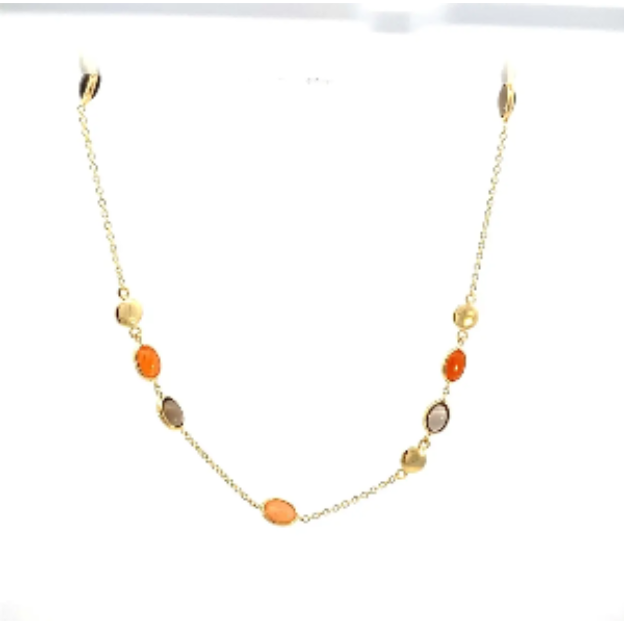 geelgouden Collier 45CM met rookkwarts en oranje aventurijn