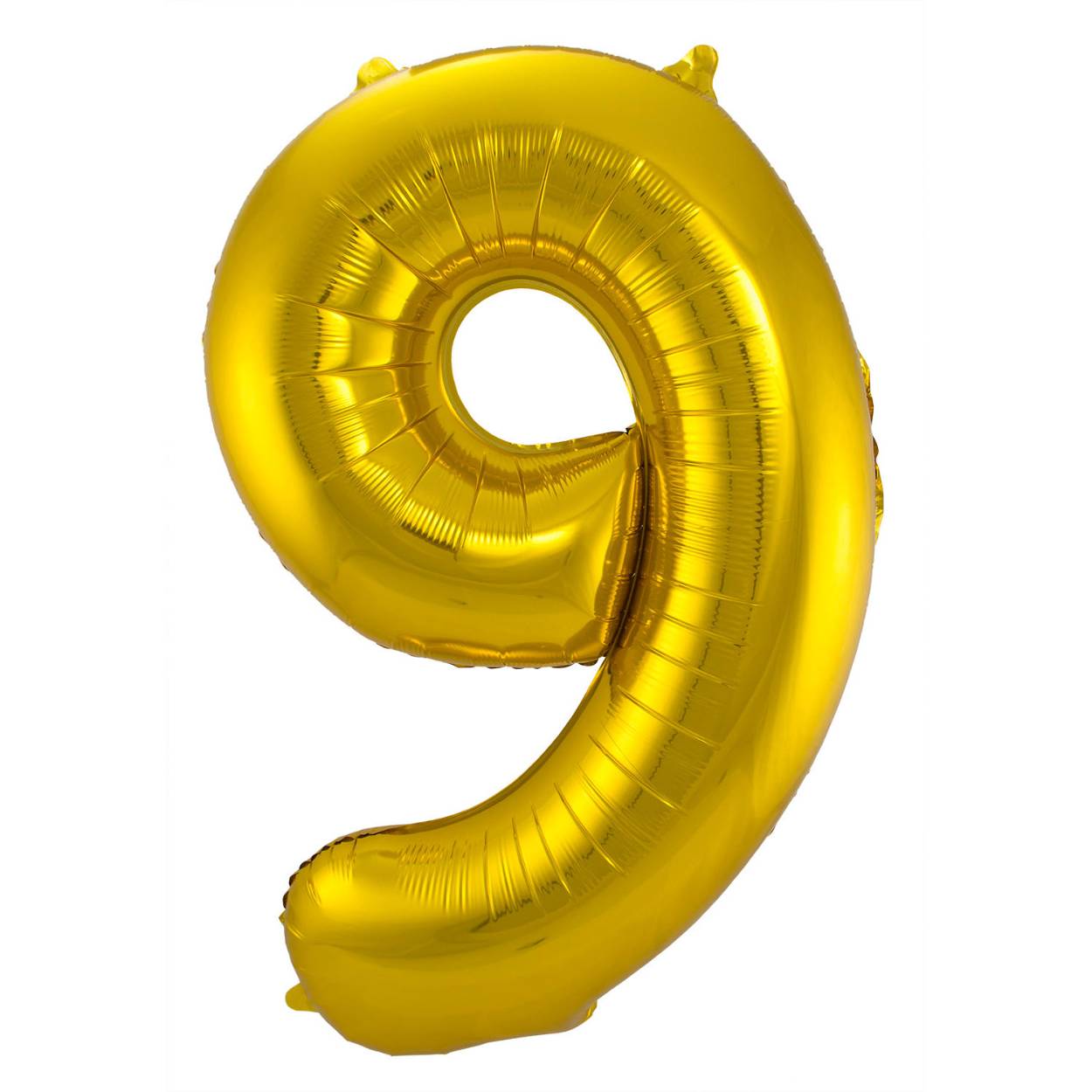 Gouden Folieballon Cijfer 9 - 86 cm. Inhoud: 1 folieballon. Kleur: Goudkleurig. Bijvoorbeeld te gebruiken tijdens de volgende feestgelegenheid/feestgelegenheden: Verjaardag, Jubileum en Kinderfeestje. Deze folieballon is 34 inch/86 cm. Het artikel is gemaakt van folie.