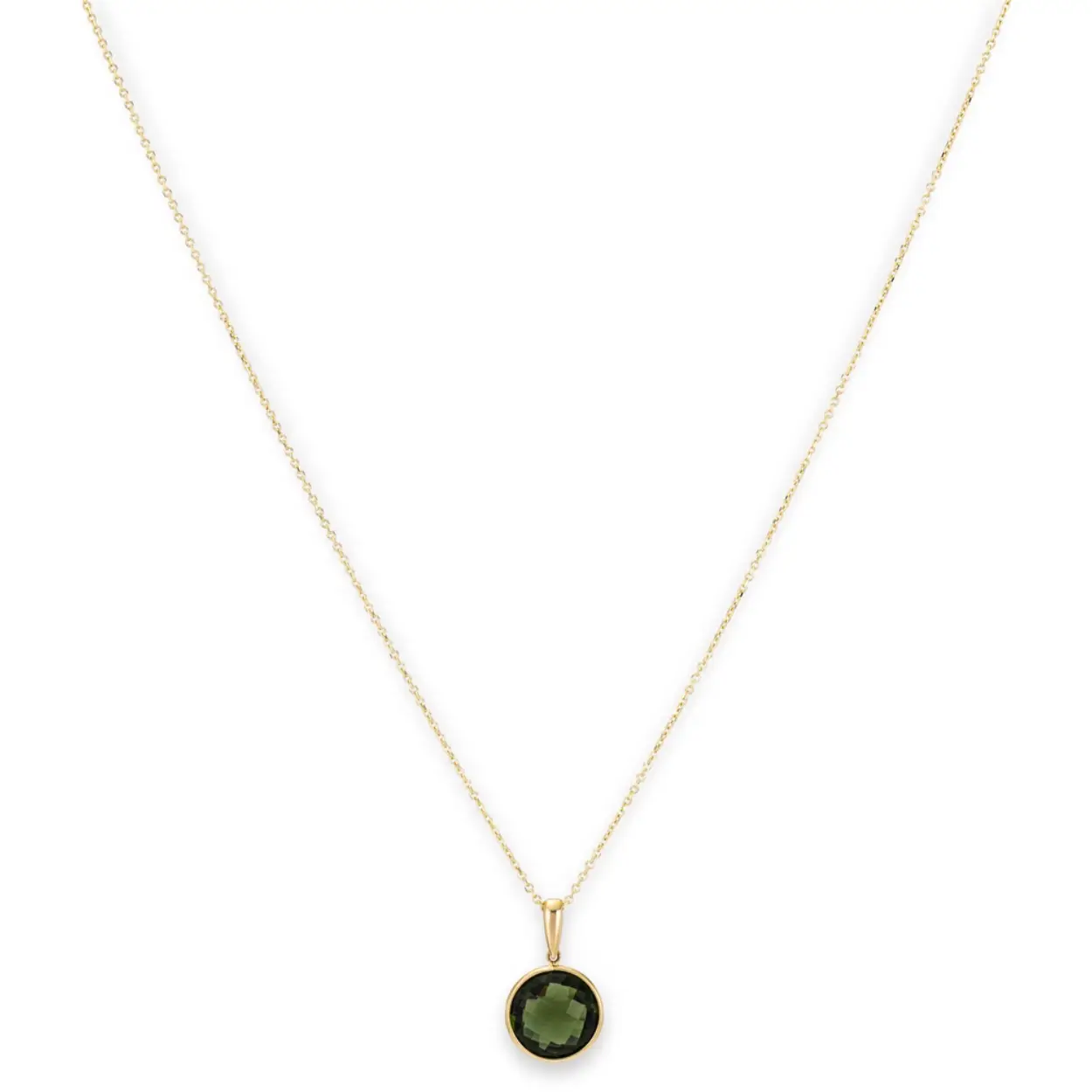 Monzario 14krt geelgouden collier met groene Toermalijn. Het anker collier heeft een lengte van 45cm. 