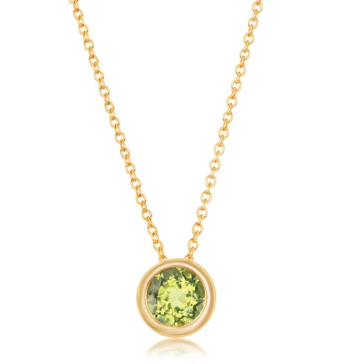 14k geelgouden hanger met 5 mm Peridot inclusief collier 45cm