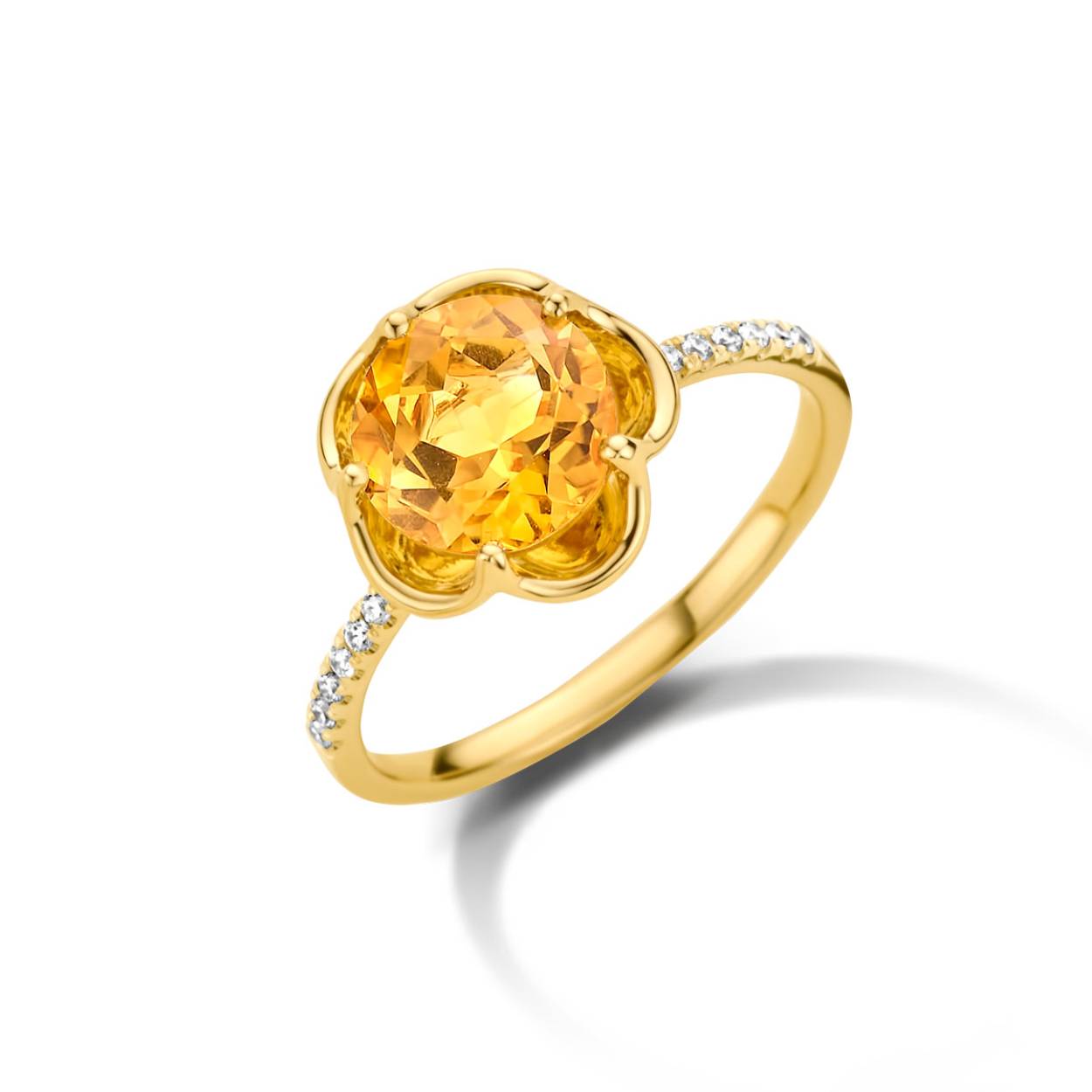 Geel gouden ring met citrine 2.00ct en 0.09ct briljant errond