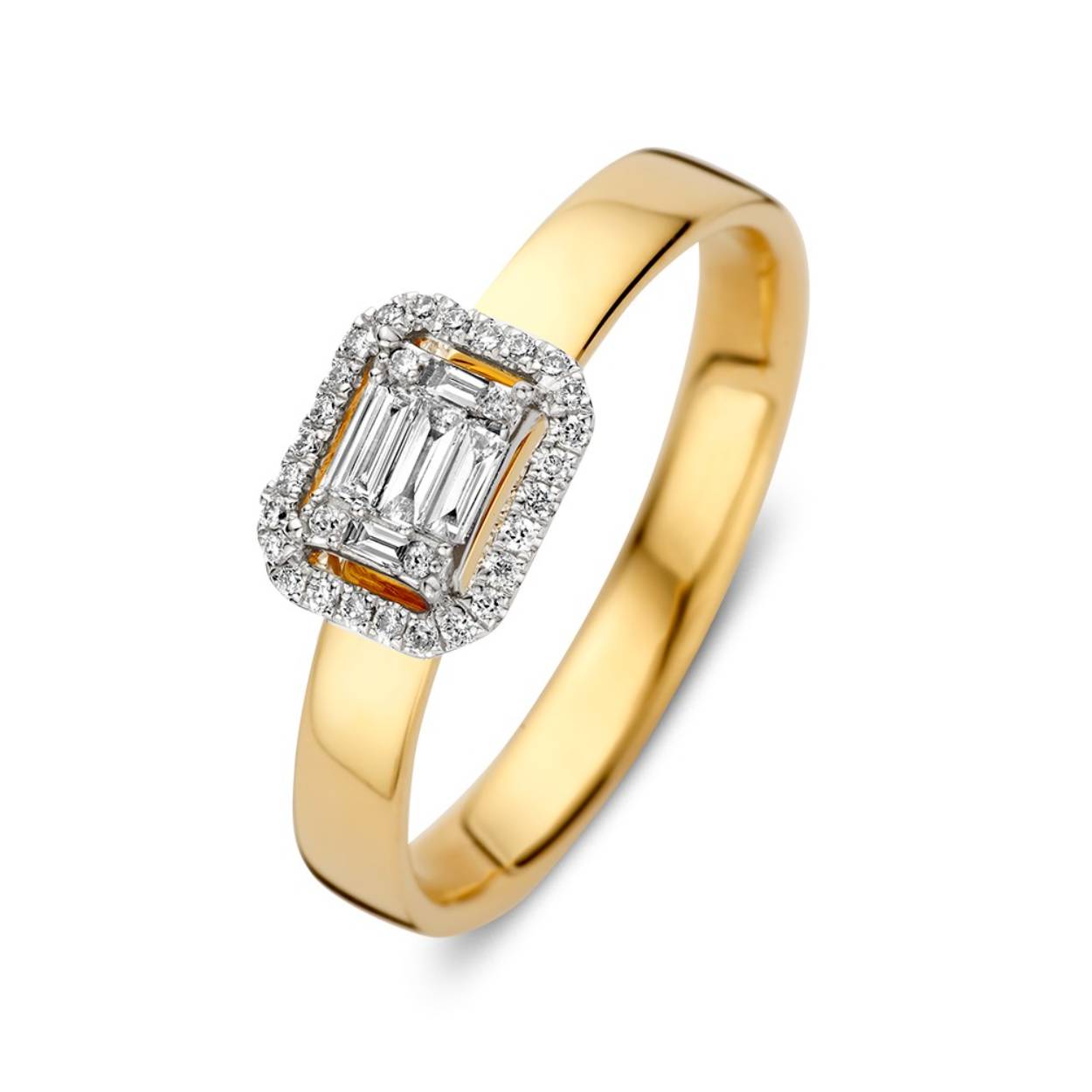 Geelgouden briljant ring 0.20 ct briljant, entourage zettingen