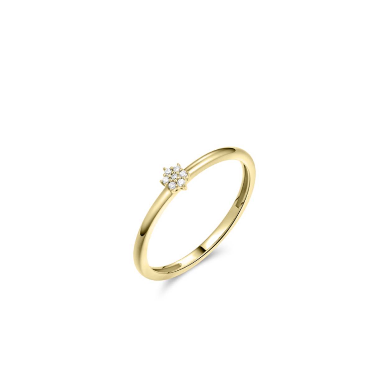 14k gouden ring met zeven zirkonia's, gezet in een bloem zetting