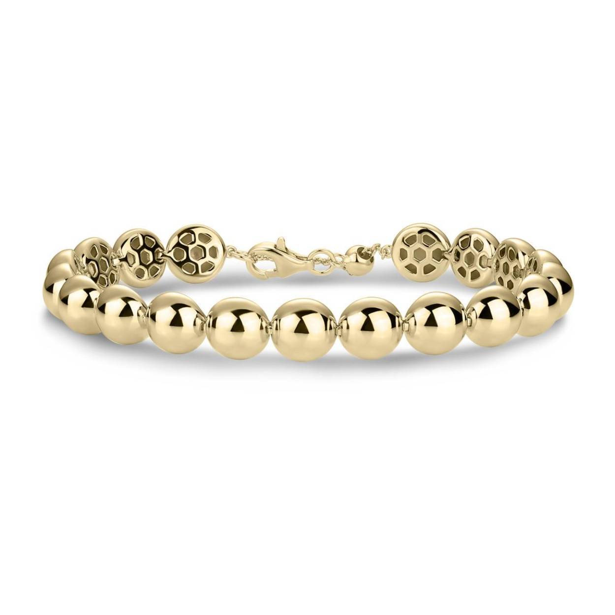 Goldplated armband met kralen, de onderkant van de kralen is vlak en verstelbaar van 16 tot en met 20 cm