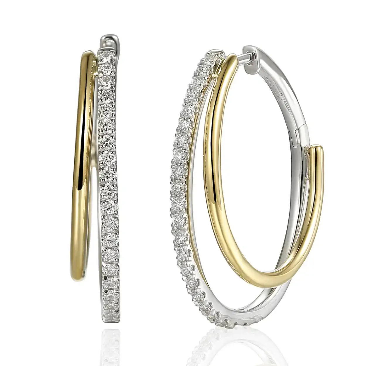 14kt. bicolor gouden creolen, ovale cirkels 44-0.49ct H/SI
