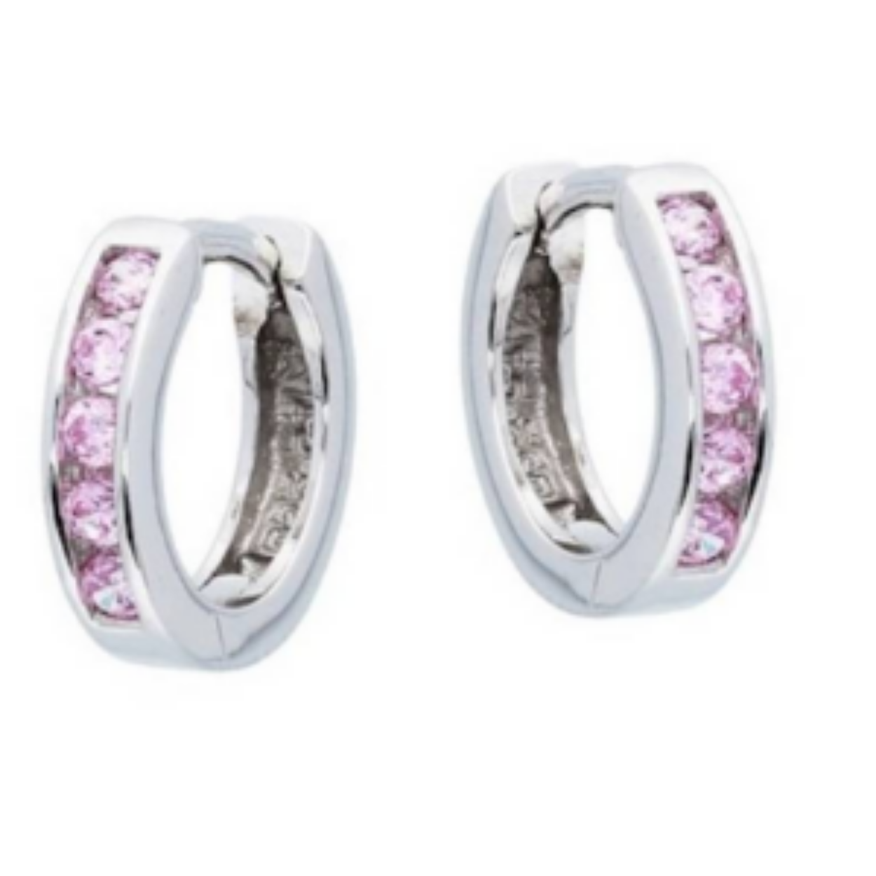 Zilveren Klapoorringen Rail 2.7x12mm Roze