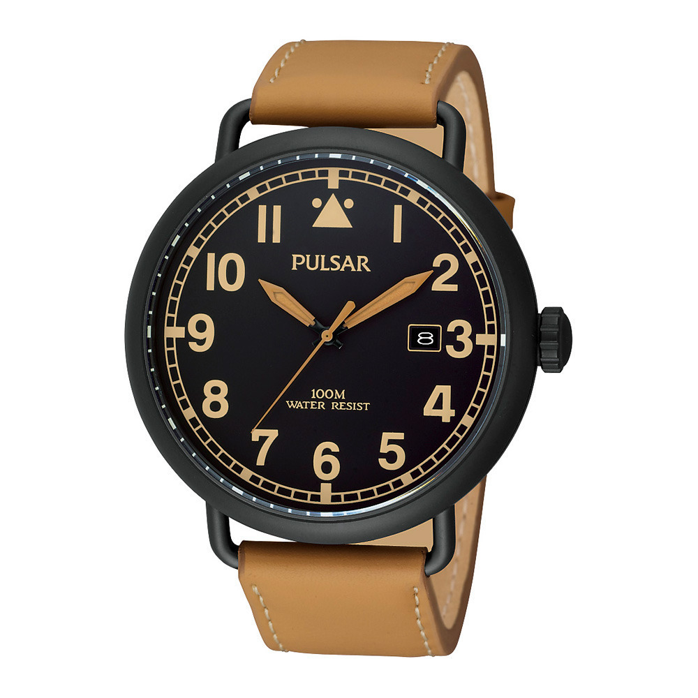 horloge zwart kast bruin leren band