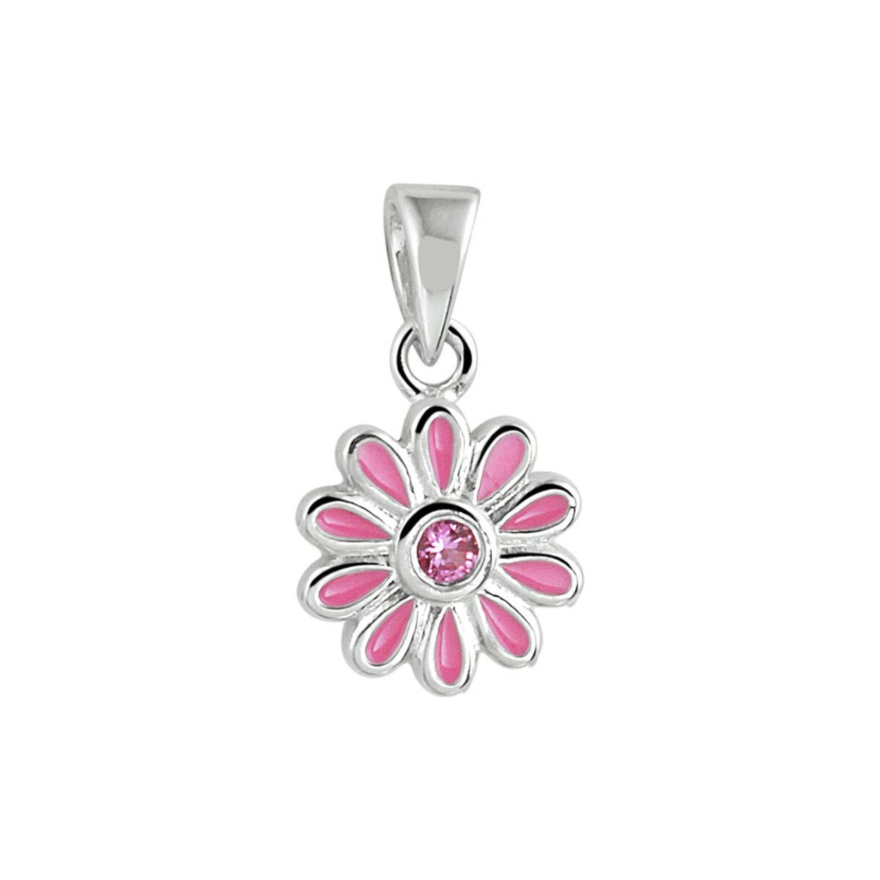 zilveren hanger met roze bloem