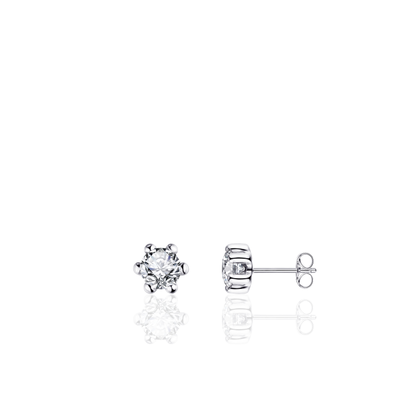 14k witgoudenoorknop met een zirkonia, 5mm, zirkonia is gezet in een chaton met 6 zetpoten