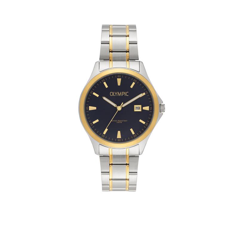 Herenhorloge met metallic blauwe wijzerplaat en doublé accenten
