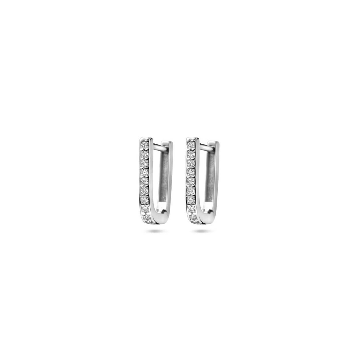 Gerhodineerd 925 zilveren klapoorringen uitgevoerd met zirkonia. De klapoorringen hebben een afmeting van 12x2mm.