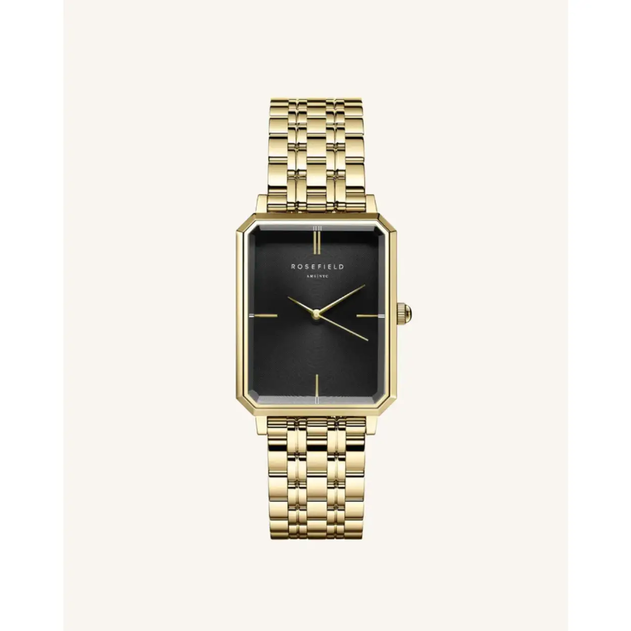 Ontdek The Octagon, Rosefield's nieuwste horlogecollectie — direct een klassieker. Dit bijzondere horloge met achthoekige klok en gepolijste gouden 5-schakel band stralen een elegantie van 1920 elegantie uit en maken dit horloge tot een waar fashion accessoire.