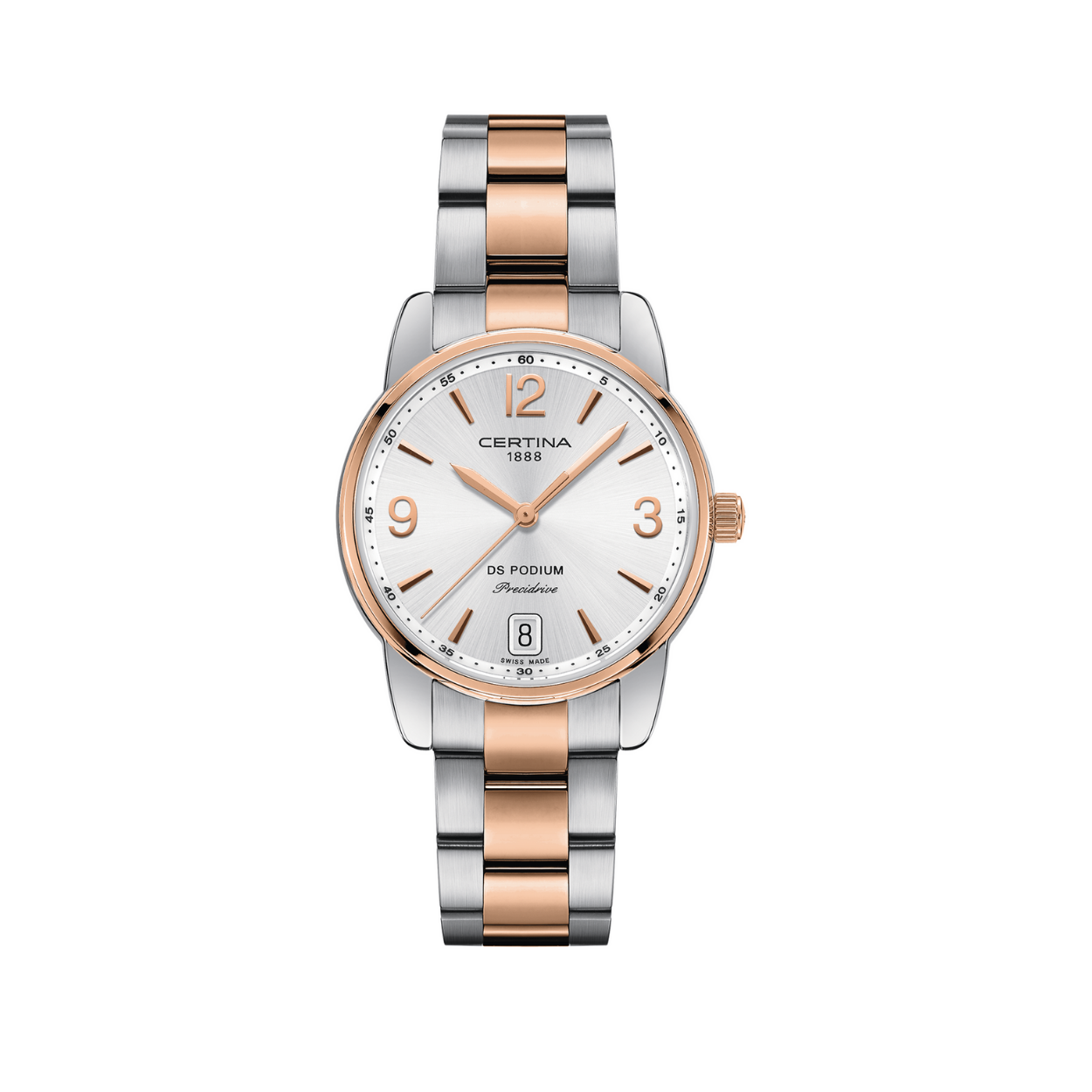 Dit Certina dameshorloge is uitgevoerd in staal met rose plating. De diameter van 33 mm is net iets groetr dan gemiddeld en oogt daardoor wat zelfverzekerder. De sunburst wijzerplaat met rose afwerking verbergt het precidrive uurwerk wat een afwijking heeft van 10 sec. per jaar. Het horloge is waterdicht tot 10ATM en heeft een saffierglas.