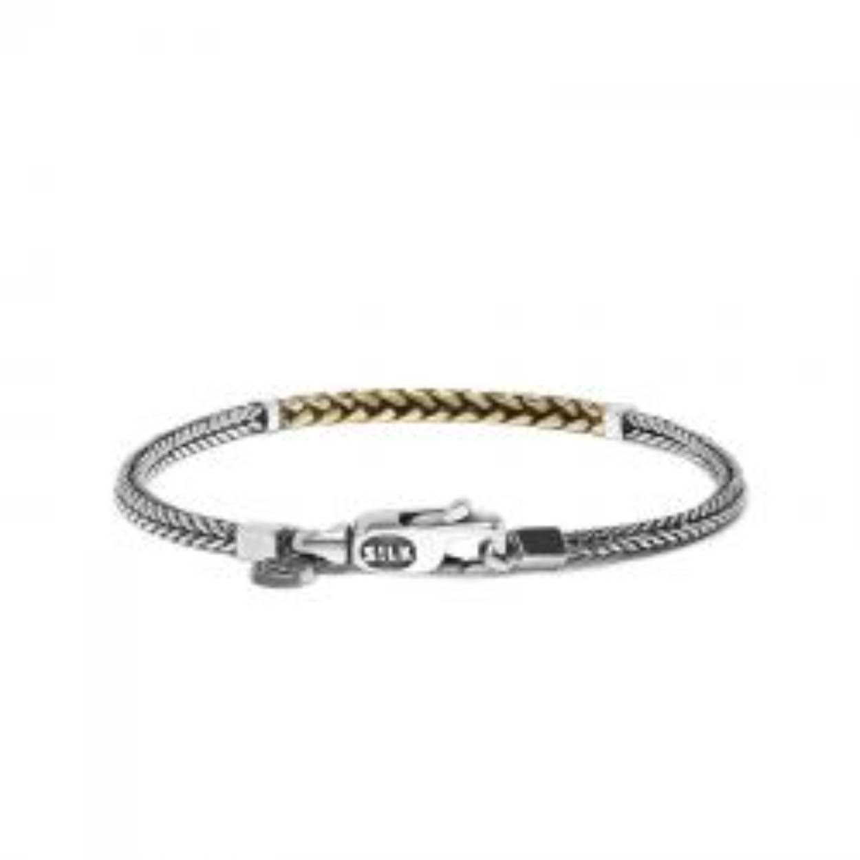 Nieuwkomer in de mini hookserie is deze prachtige handgevlochten bicolor armband. Ben jij gek op de mini hook series en combineer je graag zilver met goudkleurige sieraden? Ontdek dan nú de 650SBR; het nieuwste bicolor armbandje met mini karabijn haakje, welke zilver combineert met messing!
