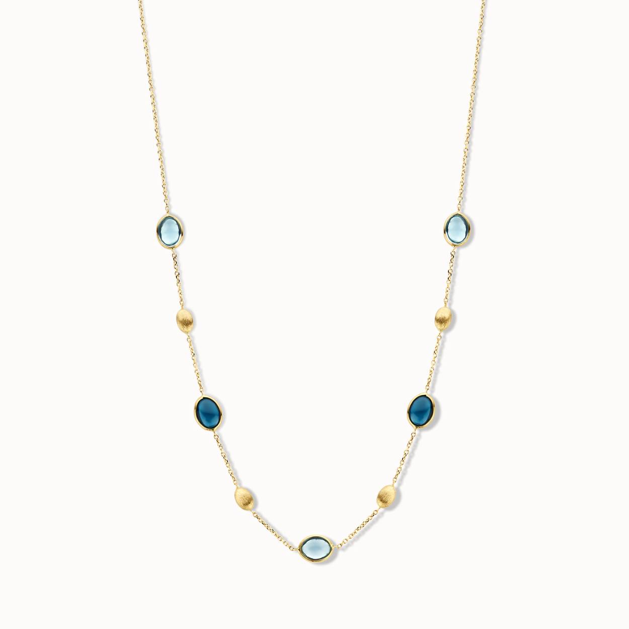 Femme Adoréee Geel gouden collier met 2 london blue topaas en 3 topaas