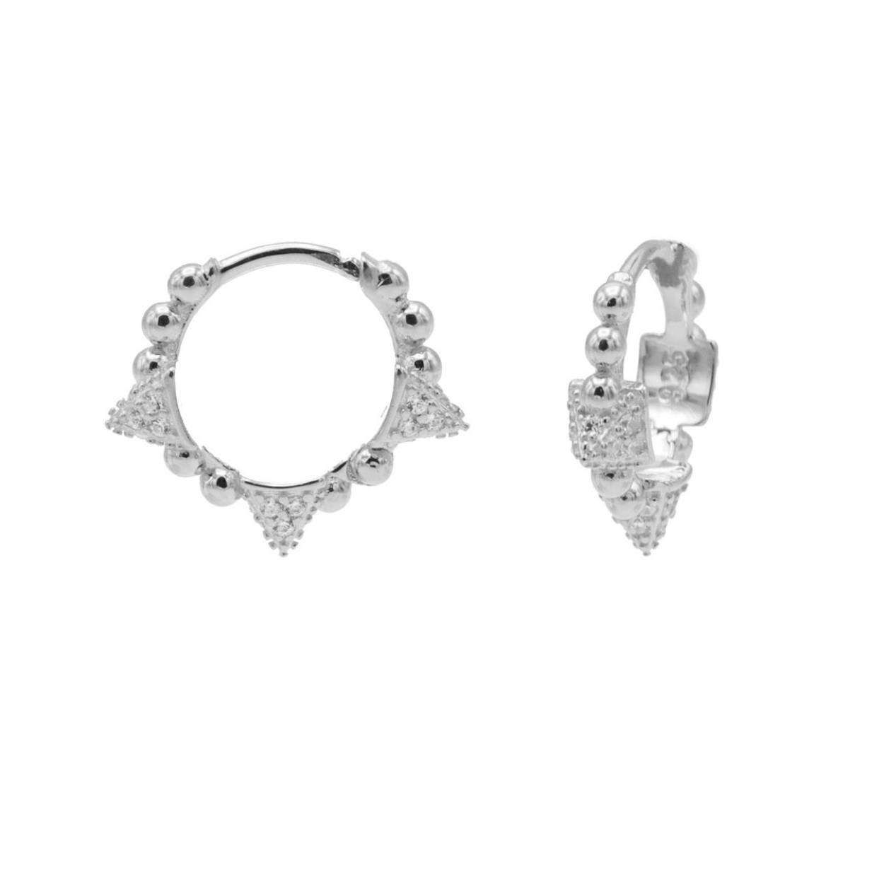 Plain Zirconia Hinged Hoops Triple Studs 14MM Silver