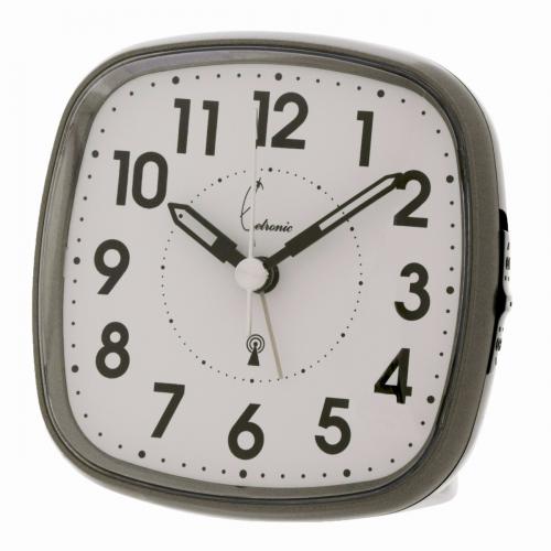 Analoge radio-gestuurde wekker - Snooze functie - Crescendo alarm - Blauw achtergrond led licht - Kleur: grijs - Afmetingen: 96 mm x 57 mm x 96 mm