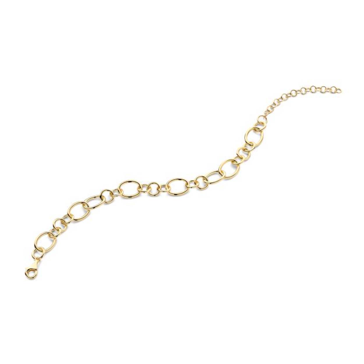 De armband is vervaardigd uit zilver met een plaque laagje goud.
 De armband heeft grote en kleine schakels.