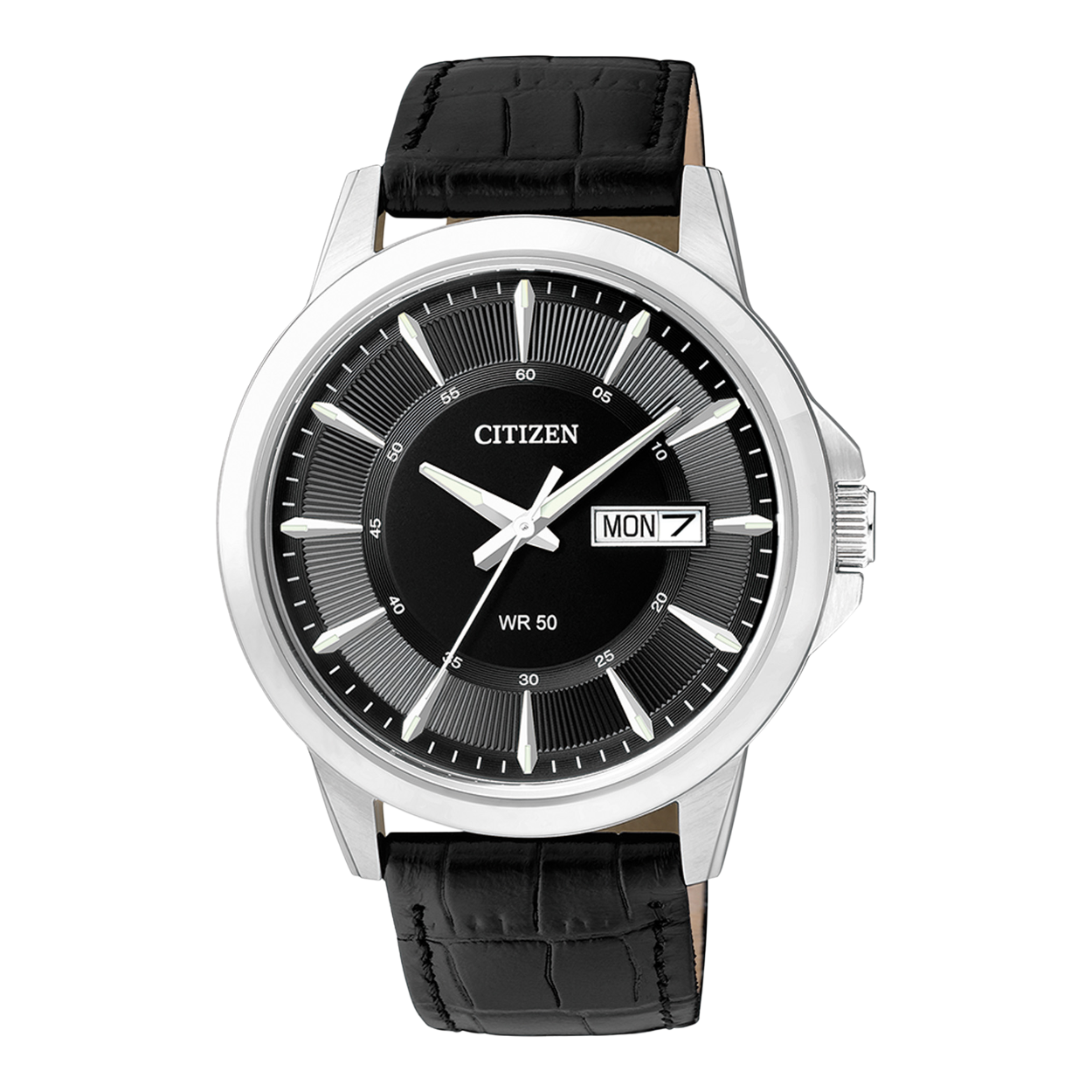 Dit quartz horloge van het merk Citizen is een prachtig horloge. Het horloge heeft een kast gemaakt van staal en een zwarte band gemaakt van leder.