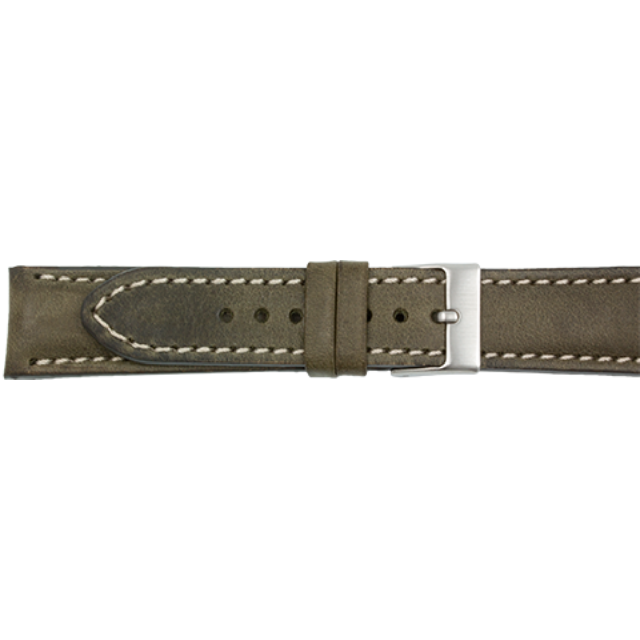 Horlogeband leder 22mm dark green creme stiksel 