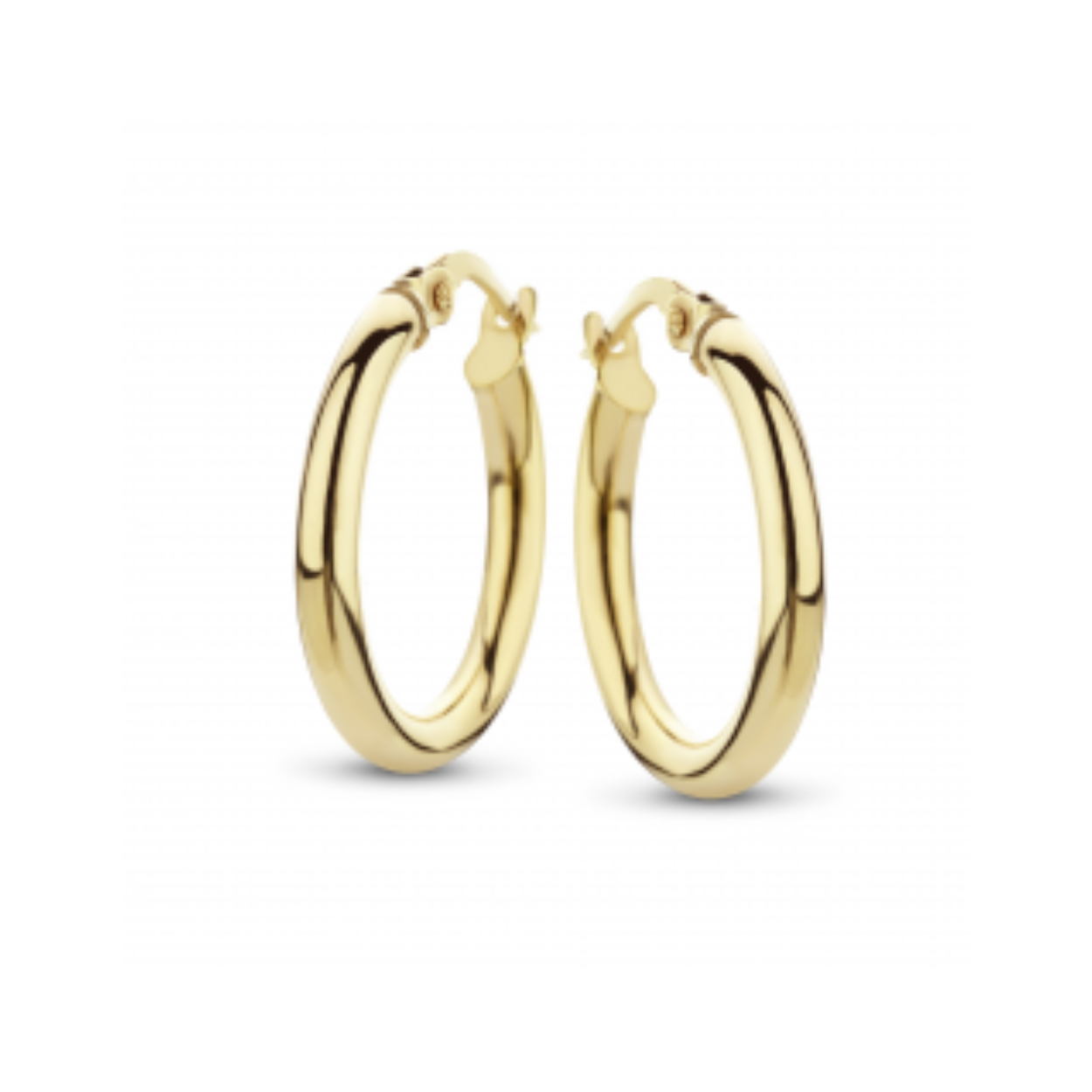 Rond Fjory oorring 20mm
De geelgouden sieraden van Fjory hebben een zilveren binnenkern.