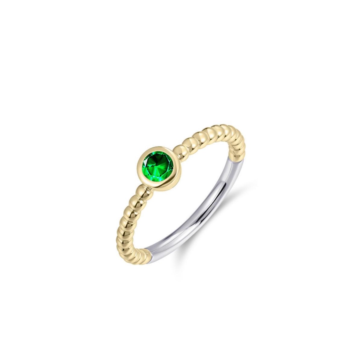Stapelring met kralen en groene steen | 2 mm
