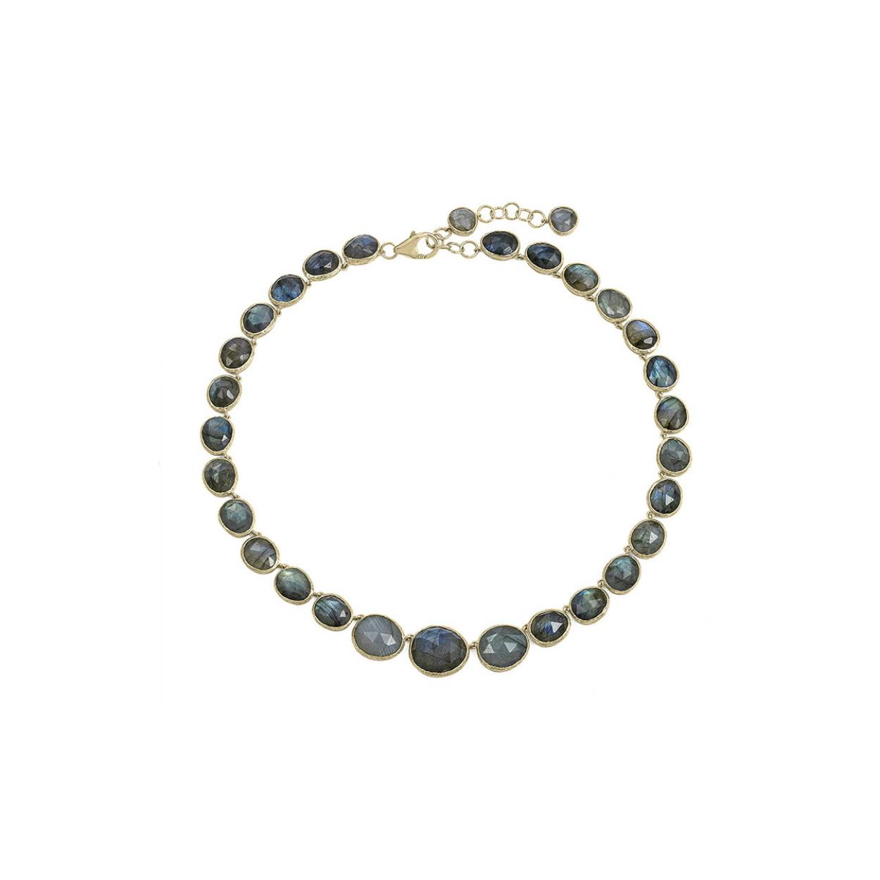 Jorge Revilla luxe collier zilver 18 krt. goldplated met labradoriet 40-45 cm 