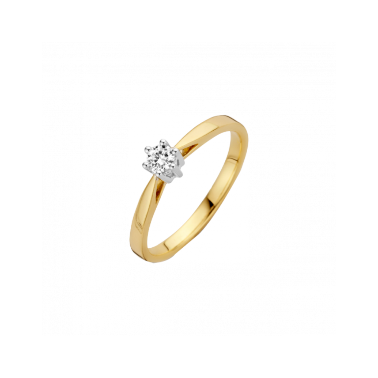 geelgouden ring met witgouden chaton 0.15crt diamant, maat 18,5