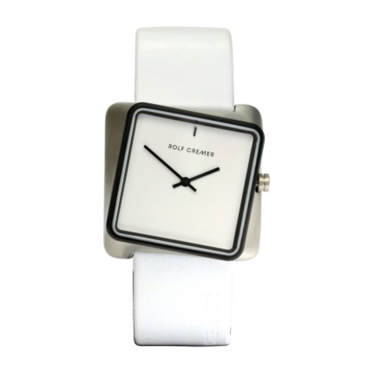 Een stalen horloge met wit leren band