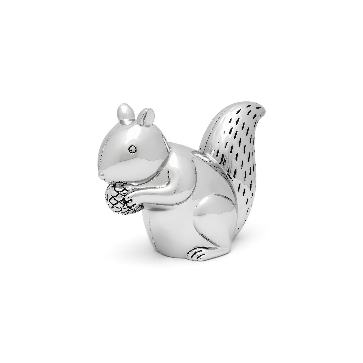 Deze zilveren spaarpot is van het merk Zilverstad. De spaarpot is in de vorm van een eekhoorn.