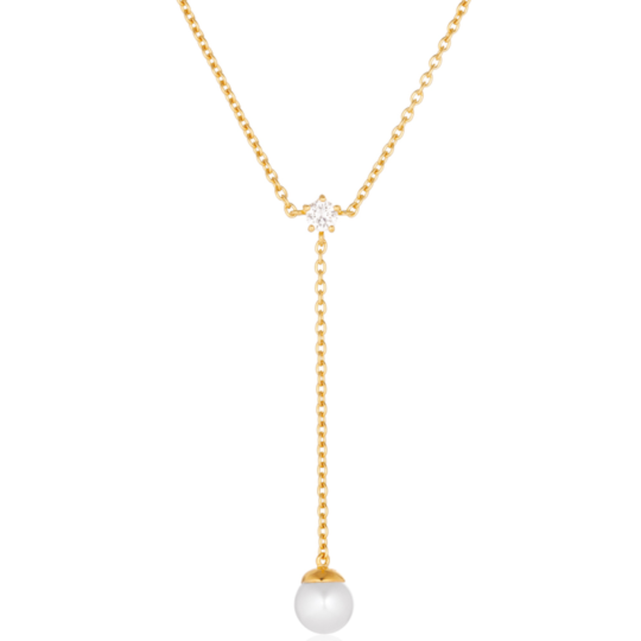 Sif Jakobs collier zilver 18 k goldplated met zirkonia en zoetwaterparel