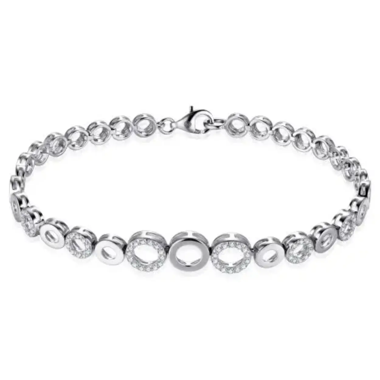 Zilveren armband zirkonia cirkels 19cm