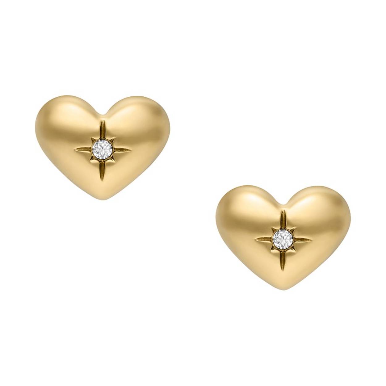 Celebrate love with the Sadie All My Love collection. These heart stud earrings feature a gleaming gold-tone stainless steel setting and sparkling clear glass stone accents. Simple yet eye-catching, they're the perfect everyday accessory to brighten your look. Wear them solo or mixed with other studs for an in-style layered ear.